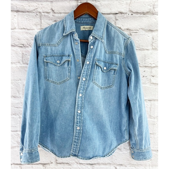 Madewell Oversized Western Snap Button Up Shirt Blue XXS - Picture 4 of 6